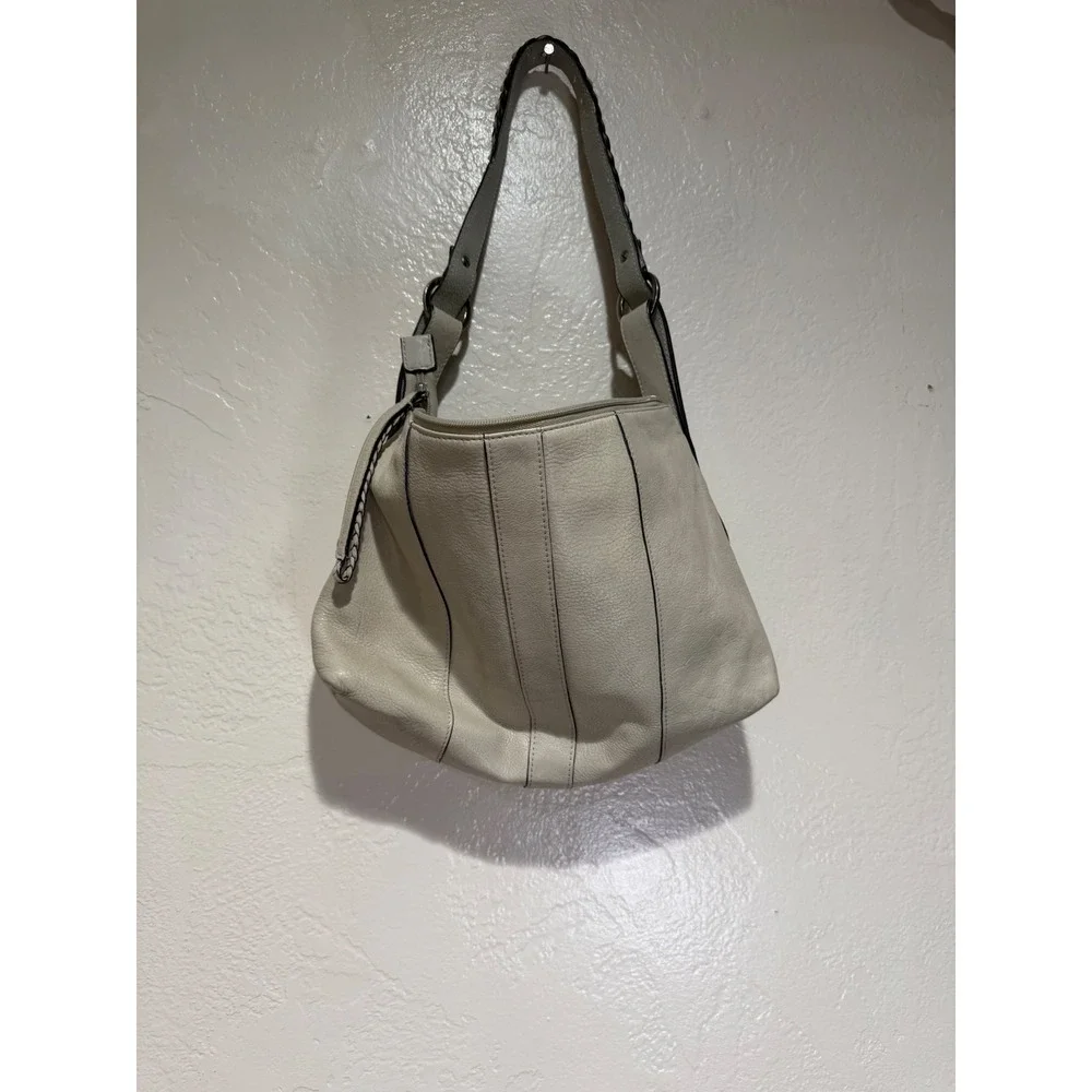 Kenneth Cole Reaction Cream Pebbled Faux Leather Braided Strap Hobo Shoulder Bag